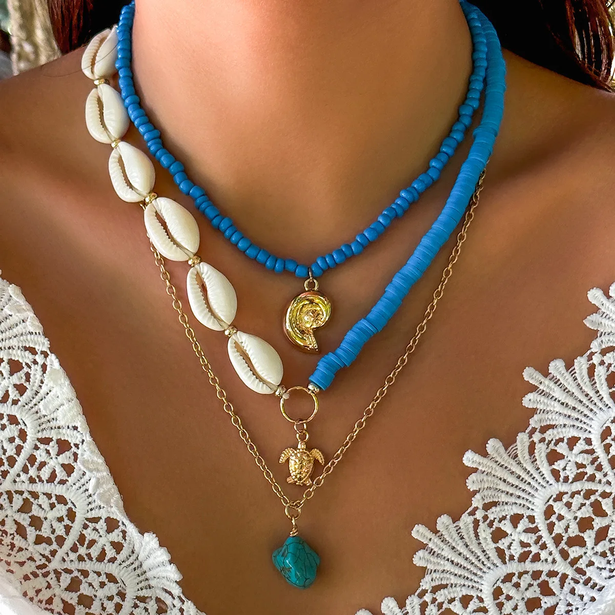 Hawaiian Jewelry Summer Clavicle Chain Multi-layer Accessories Bohemian Bead Shell Pendant Necklace for Women Jewlery