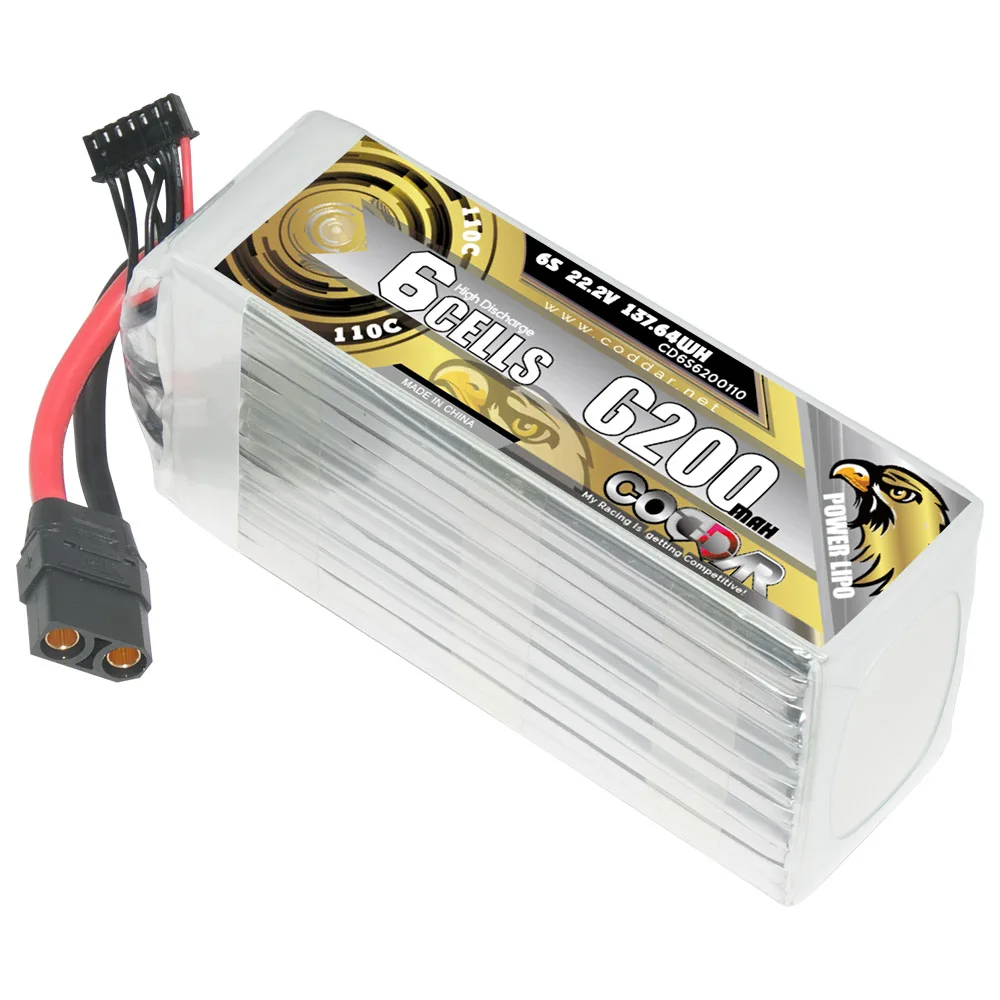 CODDAR RC LiPo Battery 6S 6200MAH 22.2V 110C Helicopter Aerial Photography Model Aerobatic Flight AeroPlane Quad RC Car Boat