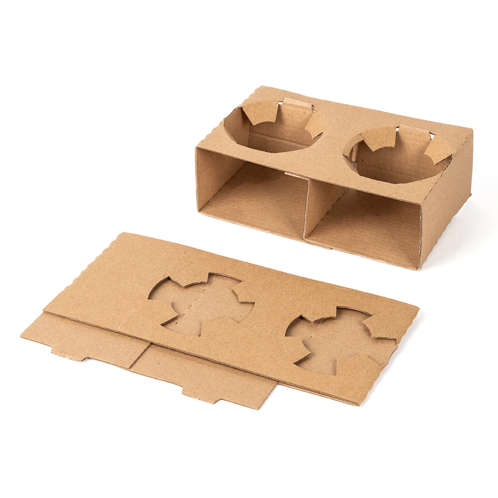 LOKYO custom cardboard beverage holder brown takeaway paper carrier tray disposable kraft paper cup holder