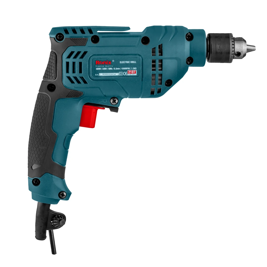 Impact Hammer Drill Ronix 2107 Model Electric Impact Hammer Drill 400W Power Wood Steel Drilling 6.5mm Industrial Power Tools