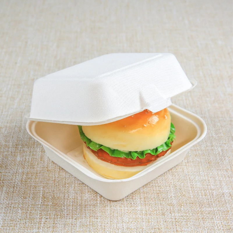 Custom Biodegradable Sugar Cane Bagasse Packaging Food Container Eco Friendly Sugarcane Burger Box