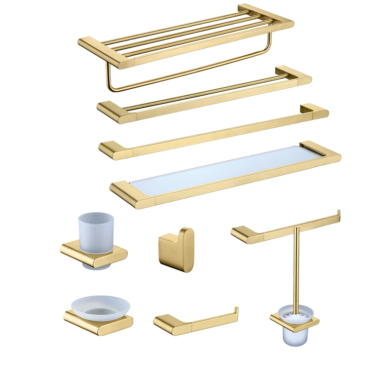 Nano gold 6-piece bathroom accessories set stainless steel 304 paper holder