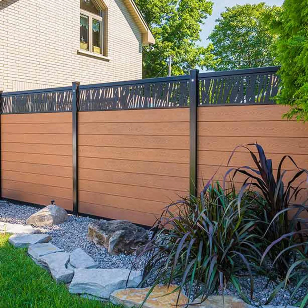 6*6ft fencing Wind-resistant plastic wood fence aluminum alloy post wpc panels boards with pvc board decoration