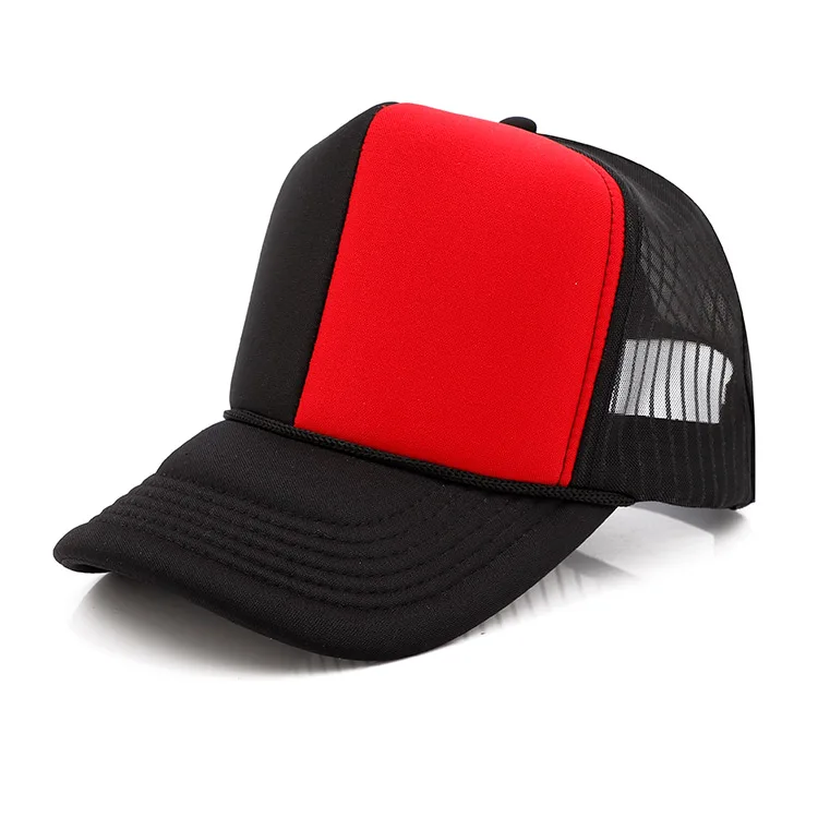 
Two-tone black red trucker snapback cap cotton polyester mesh back trucker hat custom 