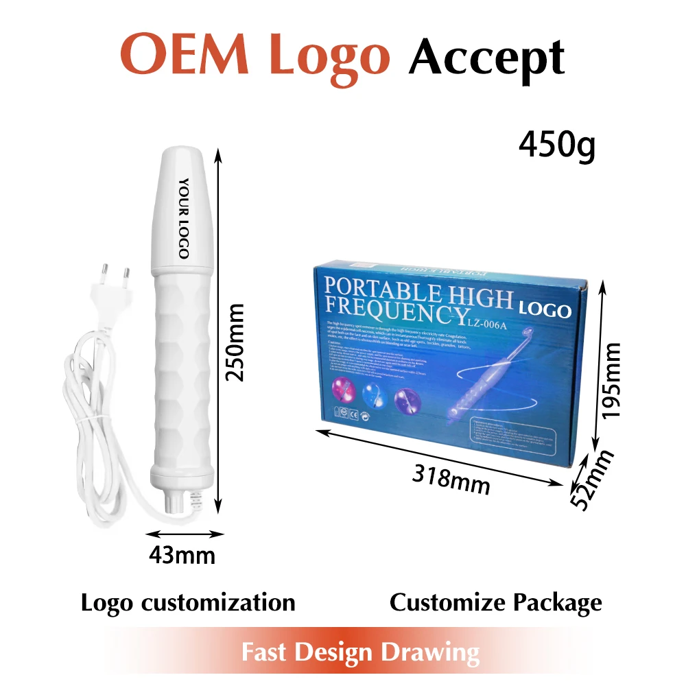 Home Use SPA Galvanic Orange Blue Violet Anti-Aging Acne Removal Treatment Skin Therapy Care Facial High Frequency Wand Machine