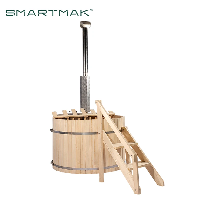 Outdoor 2-4 person red cedar wood fired outside hot tub round spa wooden burning heater hot tubs
