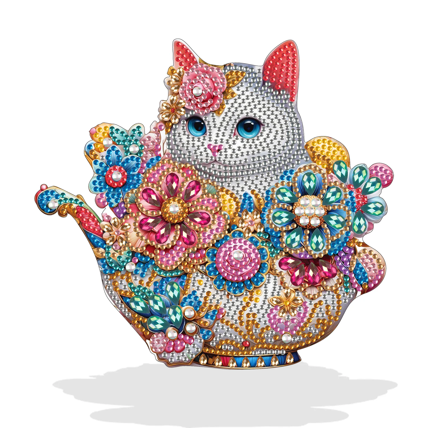 DIY Diamond Desktop Ornament Special Shaped Crystal Flowers Cat Diamond Art Tabletop Ornaments Single Sided Diamond Home Decor