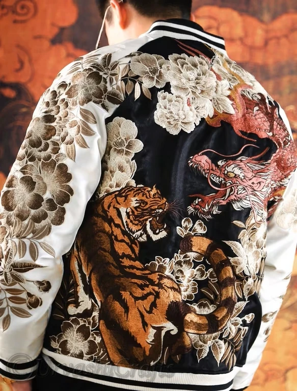 Trendy Wholesale Jacket Varsity Custom Bomber Jacket For Men Double Dragon & Phoenix Sukajan Souvenir Jackets at Bulk Prices OEM