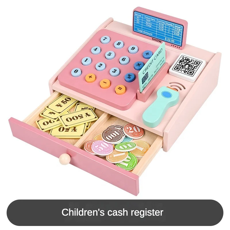 New Puzzle Wooden Cash Register Toys Pretend Play Toy For Kids Simulation Educational Toys