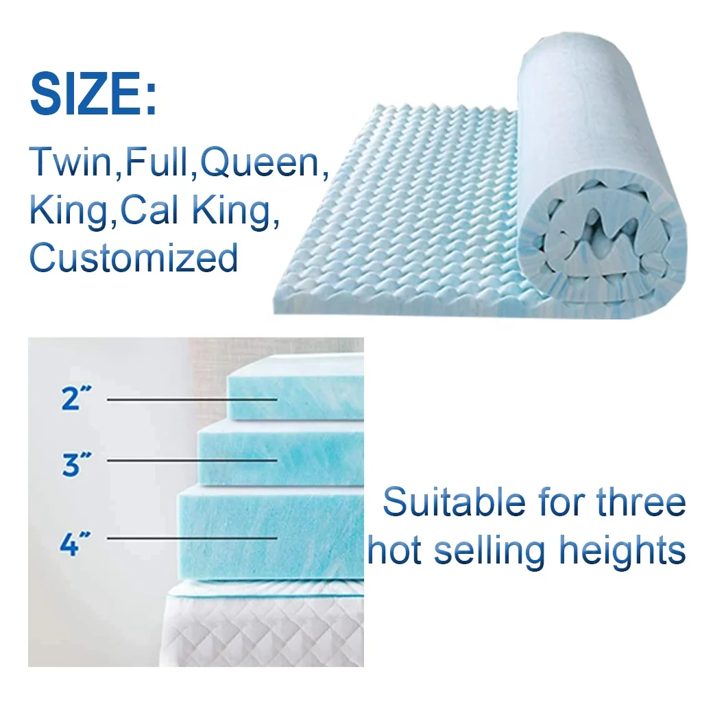 Luxury Foldable Queen King 2 to 5 Inch Egg Crate Bamboo Bed Pads Pressure Relief Cooling Gel Infused Memory Foam Mattress Topper