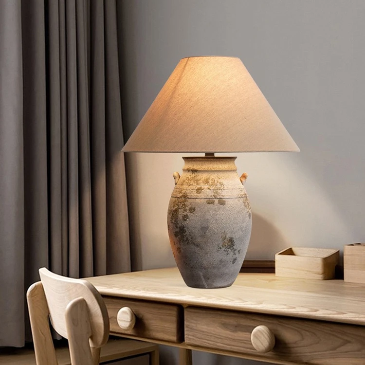 Home Restaurant Home Modern Chinese Portable Bedroom Classic Grey Ceramic Bedside Table Lamps