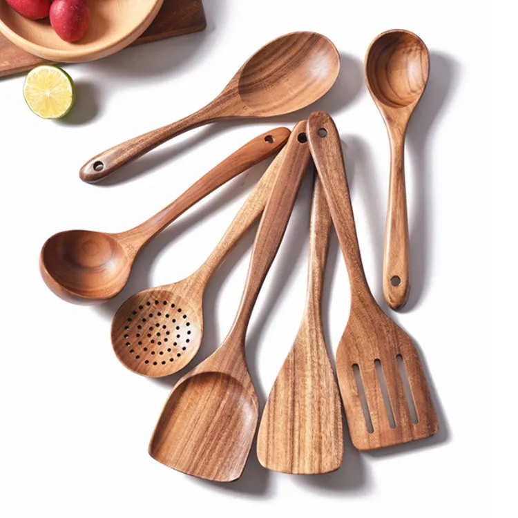 Wholesale Natural Teak Wood Non-Stick Cooking Spoon Spatula Kitchen Utensils Set