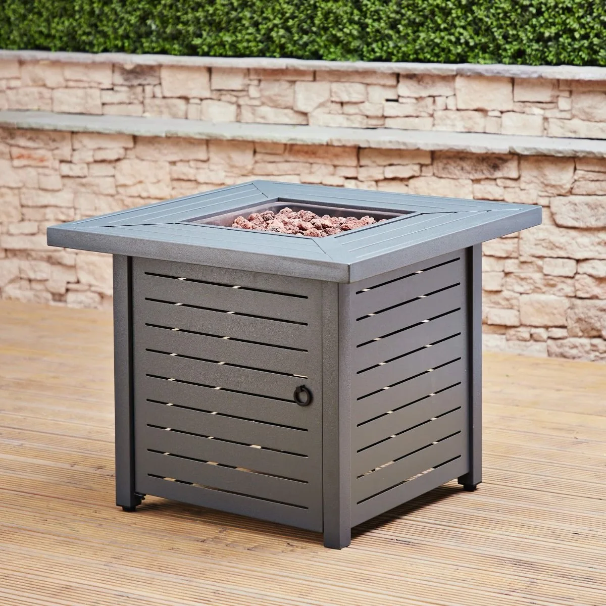 Brick textured tiles safety garden outdoor gas propane butane fire pit table with glass rock