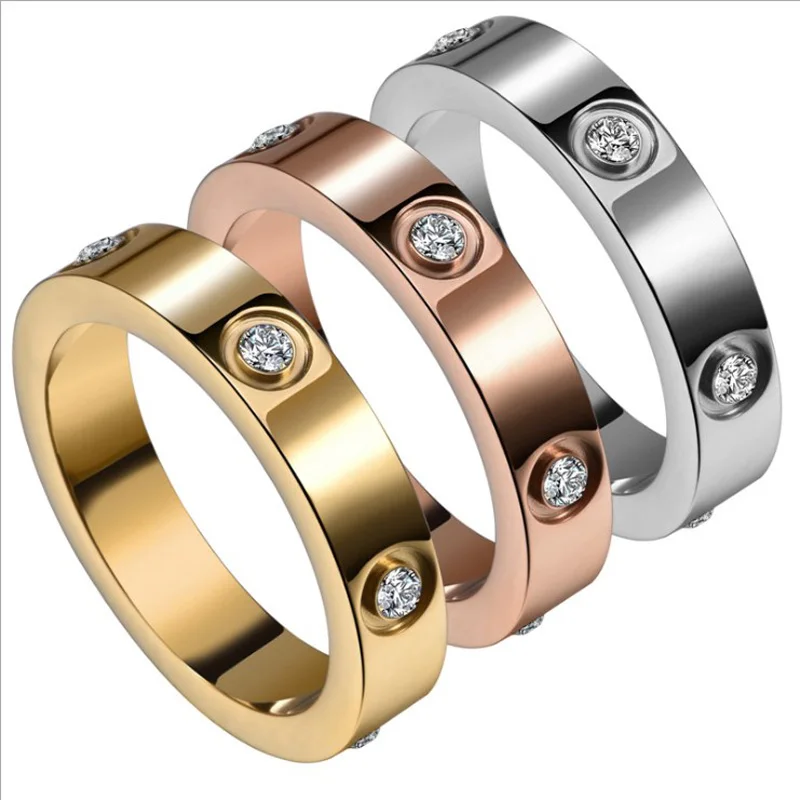 Classic design stainless steel gold plated CZ diamond couple ring