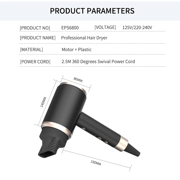 Jadeempress Professional Hair Dryer Nagative Iron Hair Dryer EPS6800 Fashionable