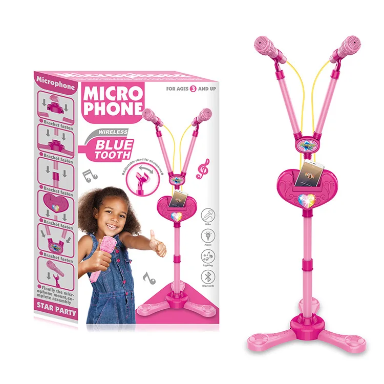 Kids Karaoke Machine Music Toys with Adjustable Stand 2 Microphones Connects Bluetooth and  Phone Microphone with Stand