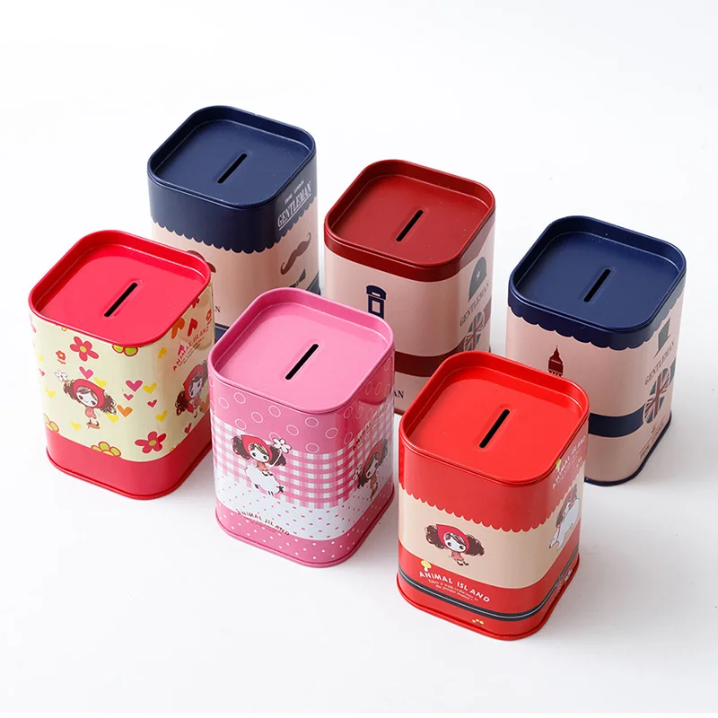 Wholesale Small Size Tin Can Money Box For Kids Custom Printed Cartoon Stationery Packing Metal Rectangle Pencil Tinplate Box