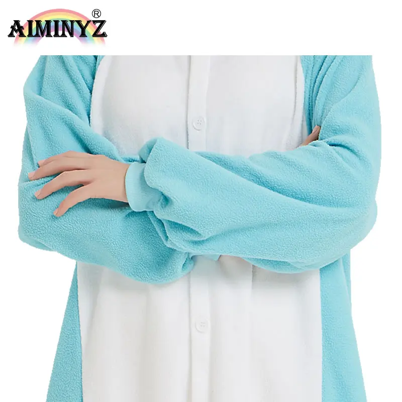 AIMINYZ Wholesale Winter Women Animal Cute Cartoon Polar Fleece Flannel Adult Onesie Elephant Blue Sleepwear Loose Pajamas