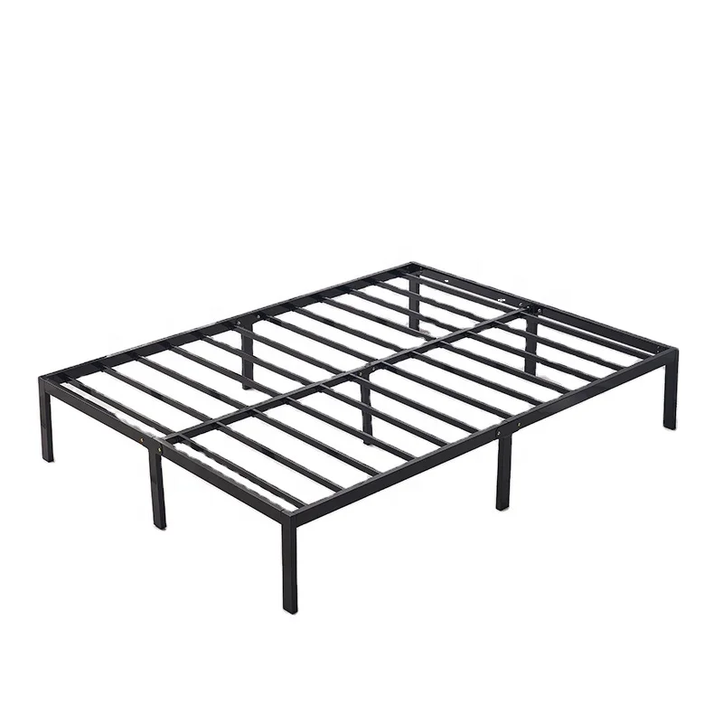 Black Minimalist Steel Ribs Queen Double Size Strong Load Capacity 300Kg+ Metal Loft Upholstered Soft Bed Frame Base