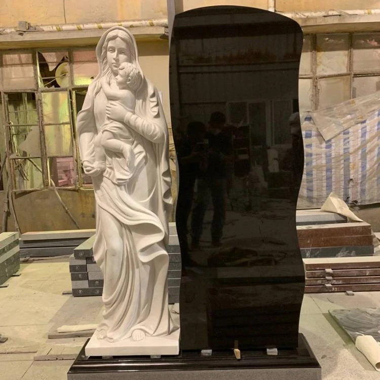 
Haobo China White and Black Granite Monument with Carved Maria and Baby Jesus Design 