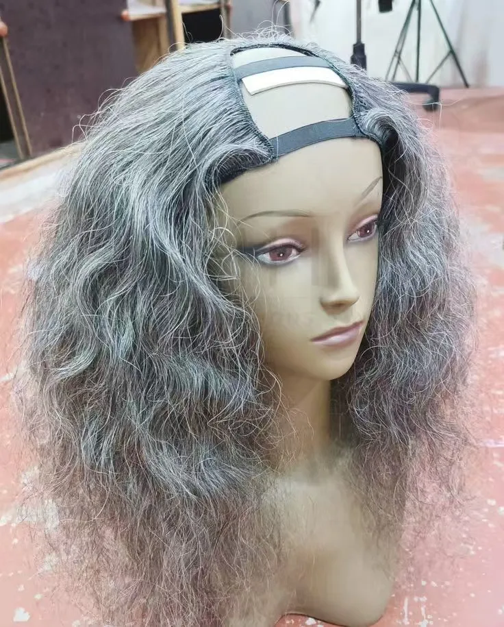 Natural Loose Wave U Part Brazilian salt pepper Human Hair Wigs For Black Women gray Raw Indian Virgin Blend Wig Hair Extensions