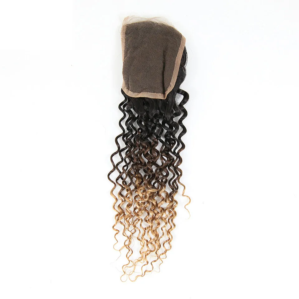 ML 4x4 T-shaped Lace Closure Kinky Wave  T1B/4/27# Brazilian Hair African Lace Closure Human Hair Human Hair Extensions