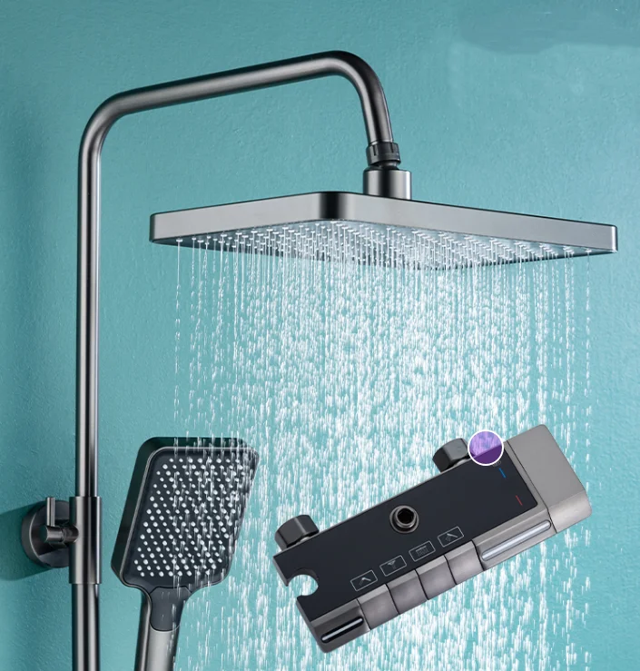 Piano Keys Shower System Set Ambient Light Temperature Display Modern Showers For Bathroom Household Shower Head
