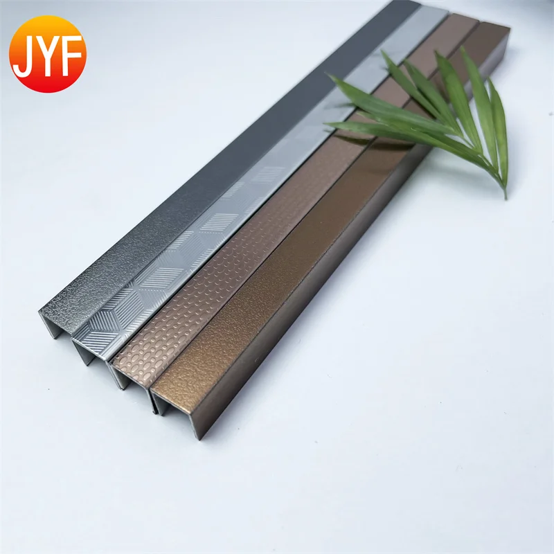 ZZ9927 Factory Price Inside Corner Embossed Finished Stainless Steel U-Shape Metal Tile Edge Flooring Trims