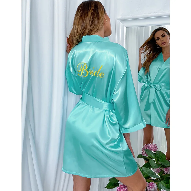 Wholesale polyester nightgown ice silk Wedding embroidery Bridesmaid morning robe customized