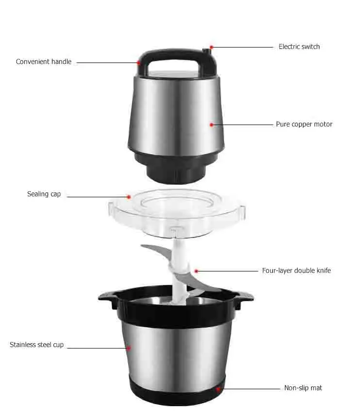  Мини 6L многофункциональная бытовая электрическая мясорубка из нержавеющей стали лезвия фаршемешалка