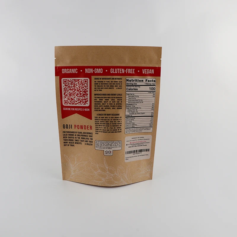 Custom Logo Printed 2 lB Stand Up Brown Kraft Paper Ziplock Pouch For Goji Berry Packaging