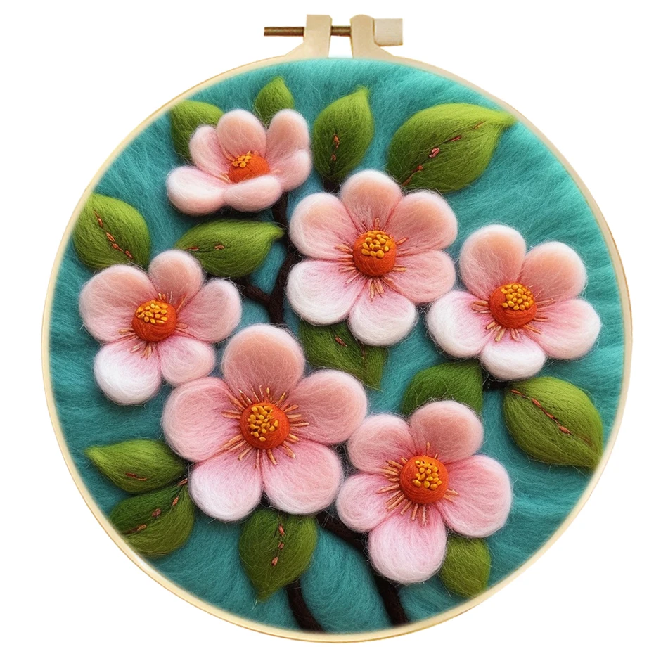 Flowers Sakura Theme Anniversary Birthday Gift Artificial OEM Handmade Wool Felt Stress Relief Toy For Teenager