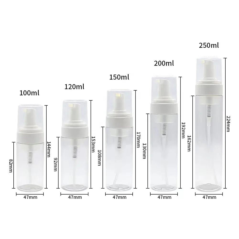 Empty 100ml 120ml 150ml 200ml 260ml plastic transparent 4oz cleanser foam pump bottle foam pump white