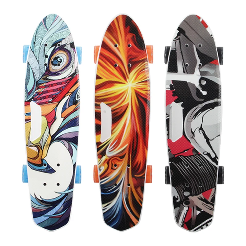 Stock available Portable skateboards plastic fish skate board kids custom cartoon skateboard with handle