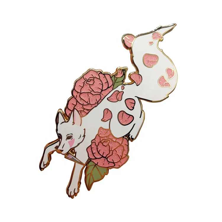 white dragon with cherry blossom logo animal pin with backing  hard enamel screen printing enamel pins ghibli