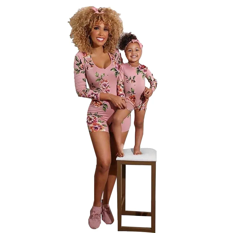  family look matching outfits clothes mum and daughter long sleeve floral twinning mommy me one piece