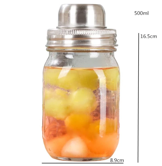 Transparent 16oz/32oz Glass Mason Jar Cocktail Shaker with stainless steel lids recap mason jars large glass with metal lid