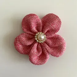 hot sale linen Five petal flower with diamond  flower garment accessories
