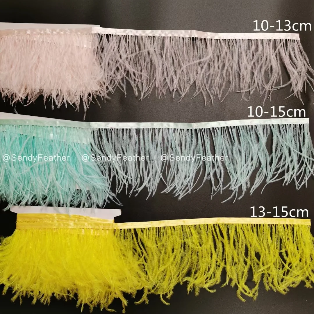 Factory Supply Customized Color Full Size 1-4ply Ostrich Feather Fringes Trimming With Satin Ribbon For Cheap Sale