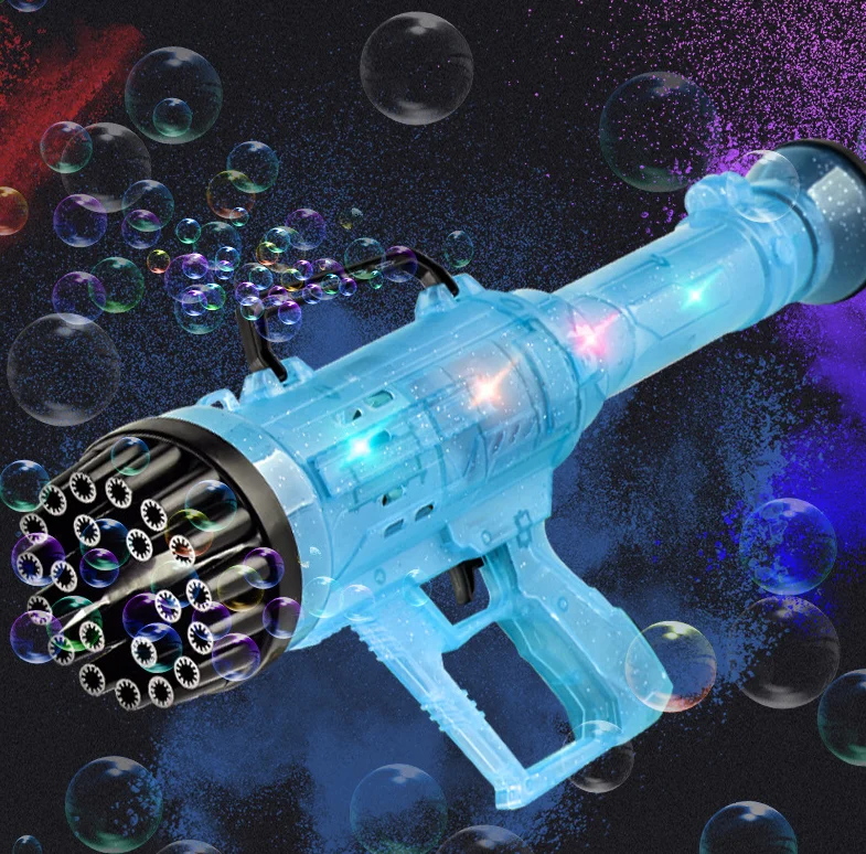 Outdoor Rocket Boom Machine Kids Electric Toy Light Gattling 21 Hole Bubble Gun Shooter