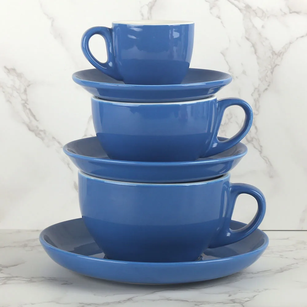 Nordic Blue Thick Design Ceramic Porcelain Coffee Tea Cup with Saucer Set