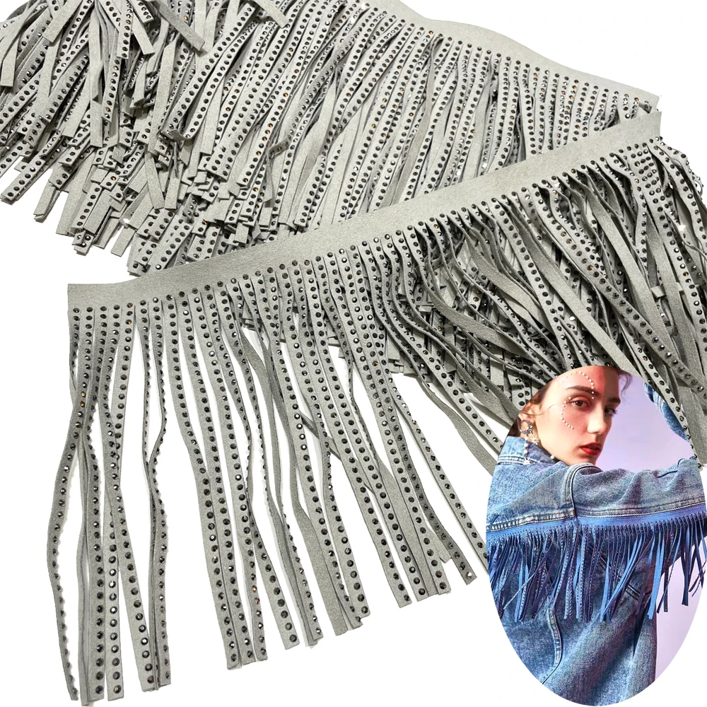 Fr005 wholesale Customizable Size Suede Faux Leather Tassel Fringe Trimming for garment