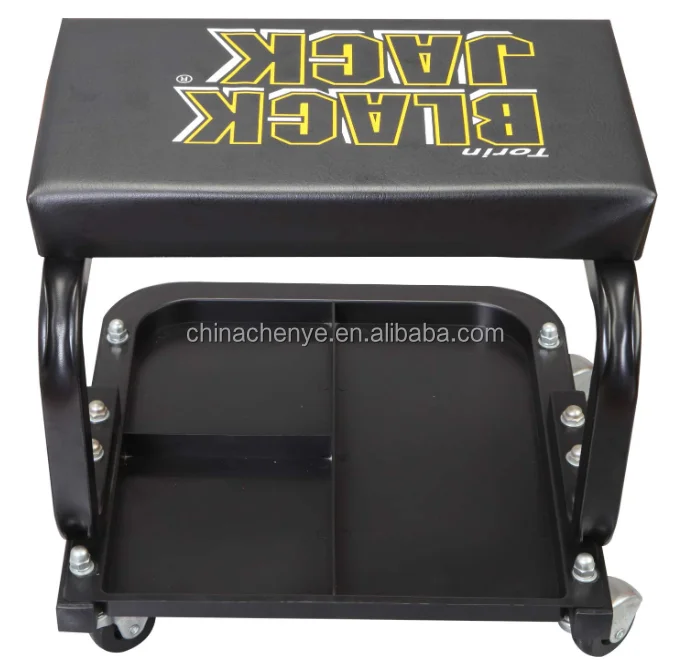 Black Rolling Creeper Garage/Shop Seat: Padded Mechanic Garage shop Stool with Tool Tray Storage