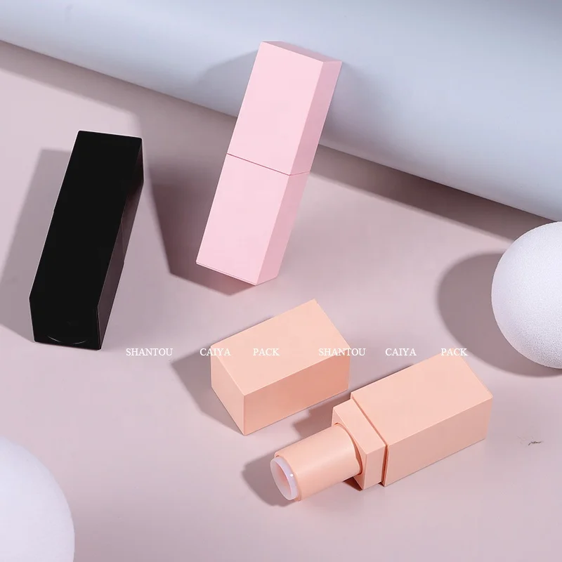 wholesale matte pink nude square 3.5g plastic cosmetic solid perfume lip stick balm container concealer blusher deodorant tube