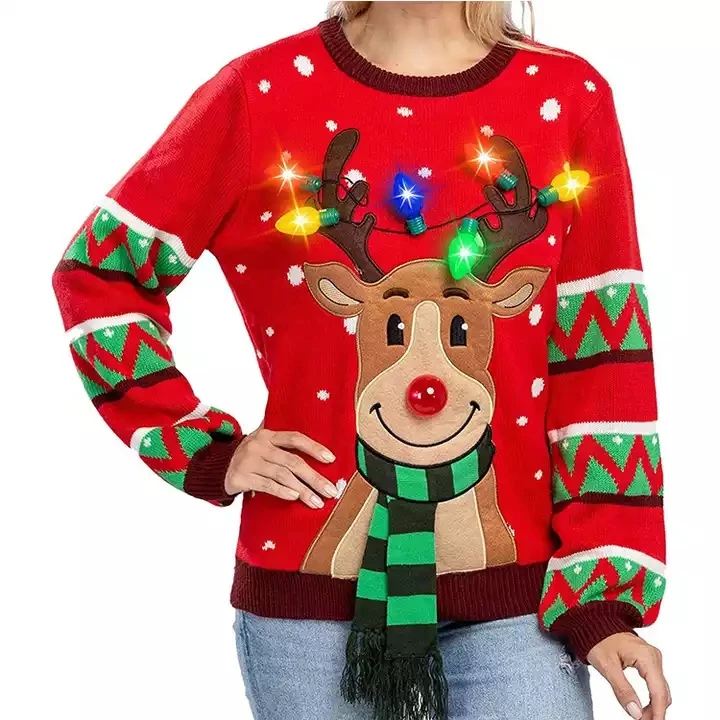 Men Christmas Pullover Sweater Women With Led Lights Led Light Knitting 100% Acrylic Funny Christmas Sweater