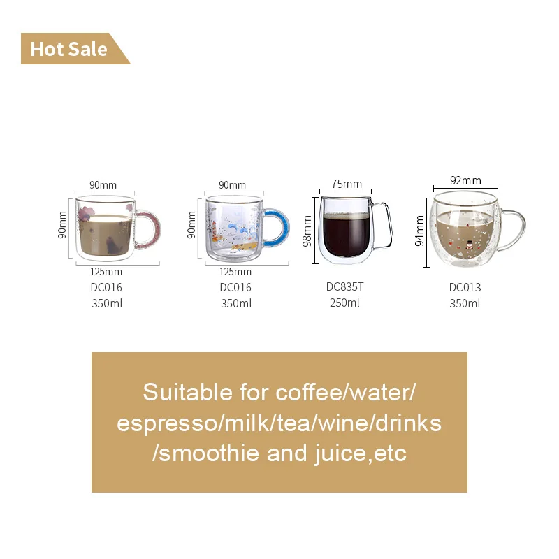 wholesale glass coffee mug 350ml double wall glass cup 12oz borosilicate glass cup birthday gift mug