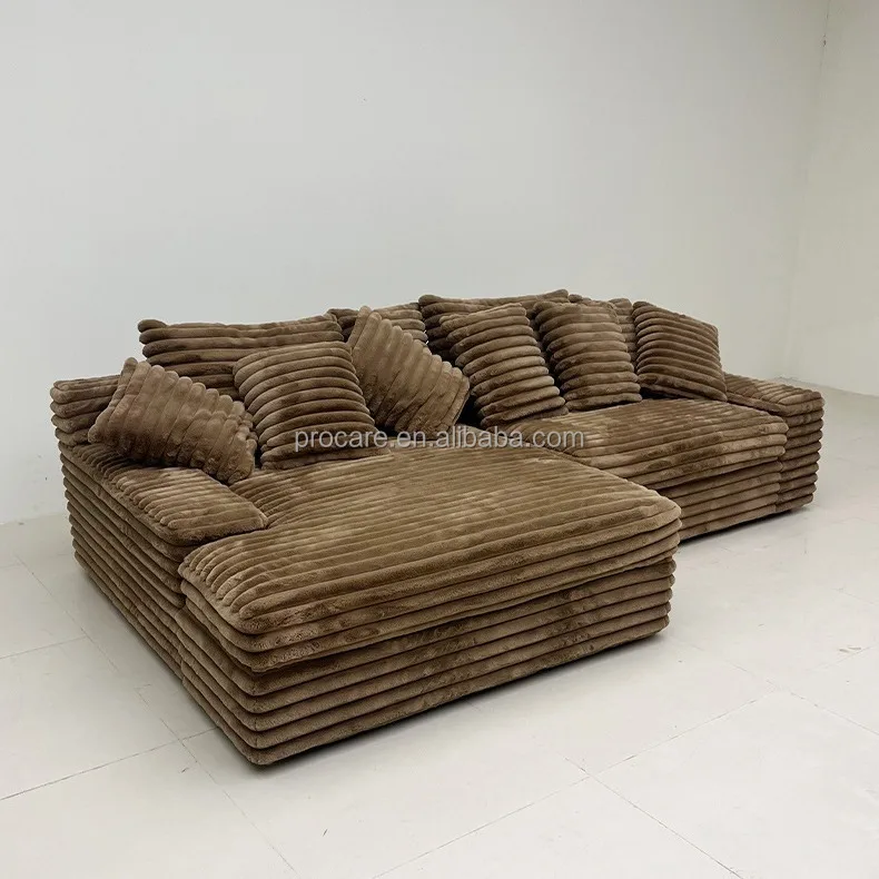 Living Room Compressed Furniture Tiktok Hot Selling Thick Striped Corduroy Modular Sectional Sofa Couch Set