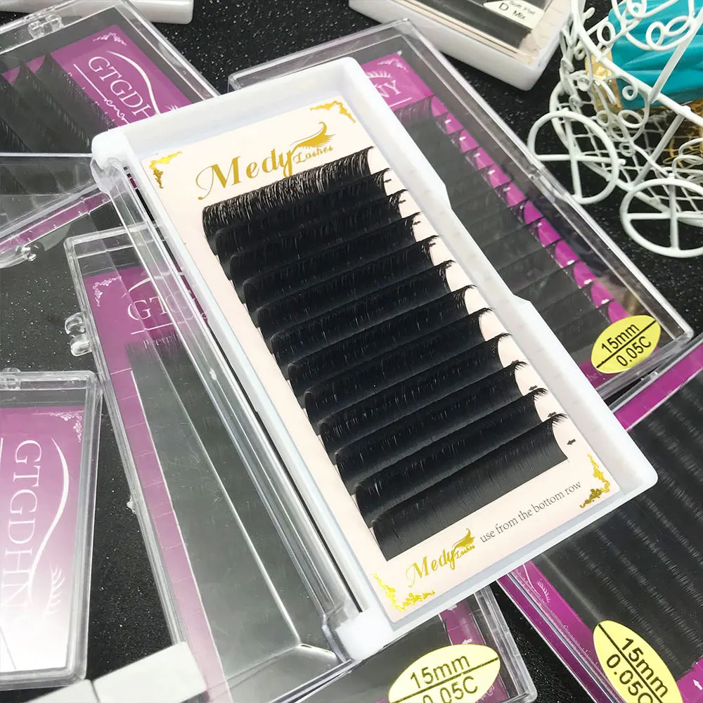 Wholesale Loose Bottom Mega Volume Velvet Eyelash Extensions Matte Black Individual Mink Lash Extension Trays Cashmere Lash Tray