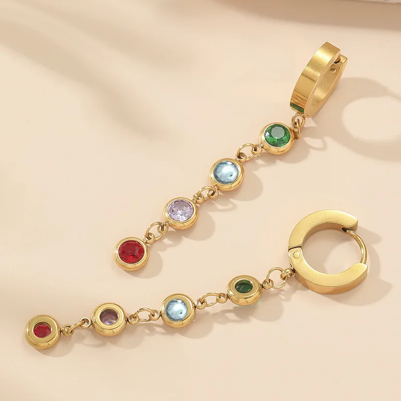 Fashion colorful jewelry korea earrings Four color rainbow diamond titanium steel earrings