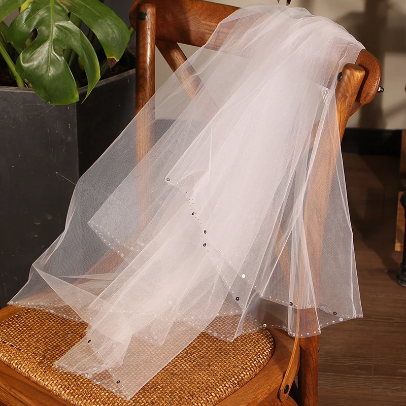 Simple Elegent Bright Wedding Veils Accessories White Bridal Tulle Four-Layers Bridal Veils with Comb